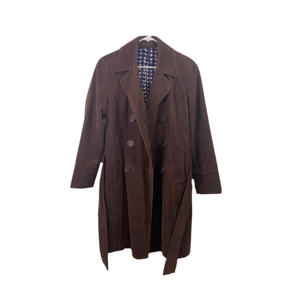 Boden Markham Trench Coat Brown Corduroy Jacket Double Breasted Tie - Size 10